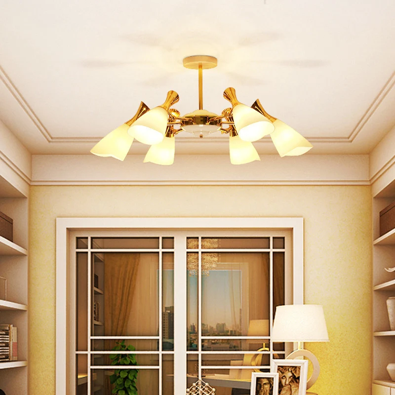 Cone matglazen hanglamp moderne 6/8 lichts gouden kroonluchter verlichtingsarmatuur warm/wit licht Clearhalo