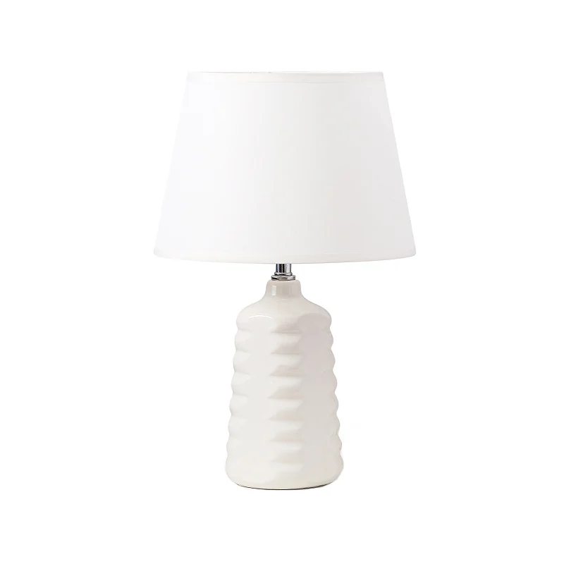 Cone Nachtkastje Verlichting Eenvoud Stof 1 Lamp Woonkamertafellamp met witte keramische voet Clearhalo