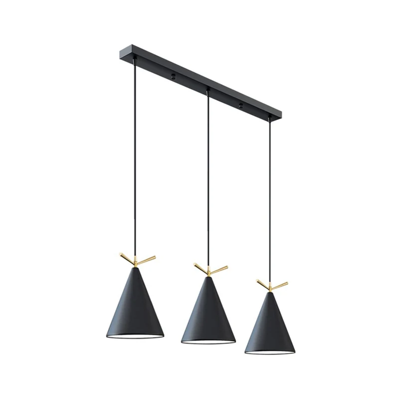 Cone Shade Cluster Hanglamp Scandinavisch Metallic 3-lichts Zwart/Zwart-Grijs-Wit/Wit Hanglamp met Gewei-decor en Ronde/Li...