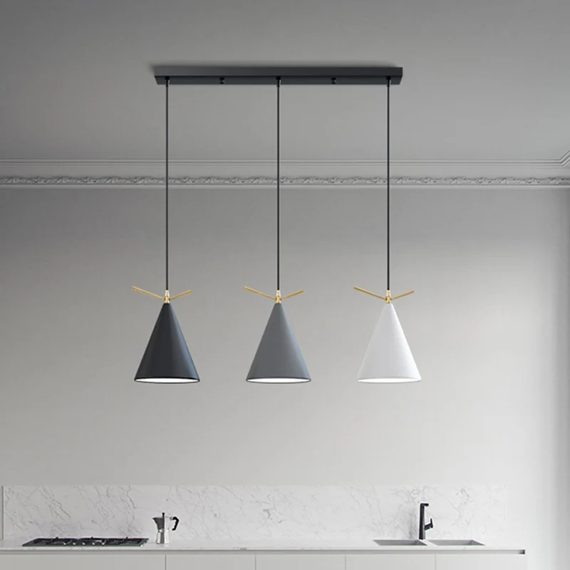 Cone Shade Cluster Hanglamp Scandinavisch Metallic 3-lichts Zwart/Zwart-Grijs-Wit/Wit Hanglamp met Gewei-decor en Ronde/Li...