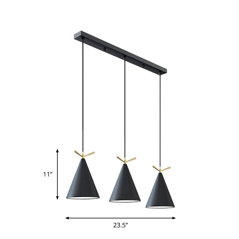 Cone Shade Cluster Hanglamp Scandinavisch Metallic 3-lichts Zwart/Zwart-Grijs-Wit/Wit Hanglamp met Gewei-decor en Ronde/Li...