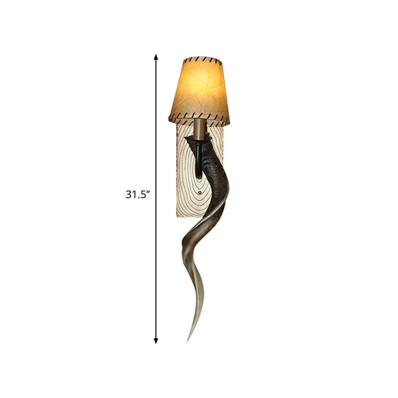 Cone Shade Slaapkamer Wandverlichting Hars 1 Lichte Landelijke Wandlamp met Hoorndecoratie Brons Clearhalo