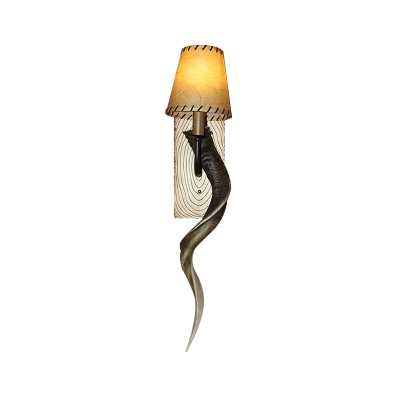 Cone Shade Slaapkamer Wandverlichting Hars 1 Lichte Landelijke Wandlamp met Hoorndecoratie Brons Clearhalo