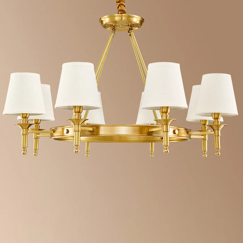 Cone Shade Woonkamer Hanglamp Traditionele Stof 3/6/8 Hoofden Gouden Kroonluchterlamp Clearhalo