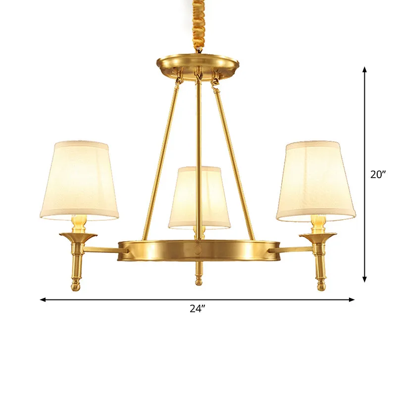 Cone Shade Woonkamer Hanglamp Traditionele Stof 3/6/8 Hoofden Gouden Kroonluchterlamp Clearhalo