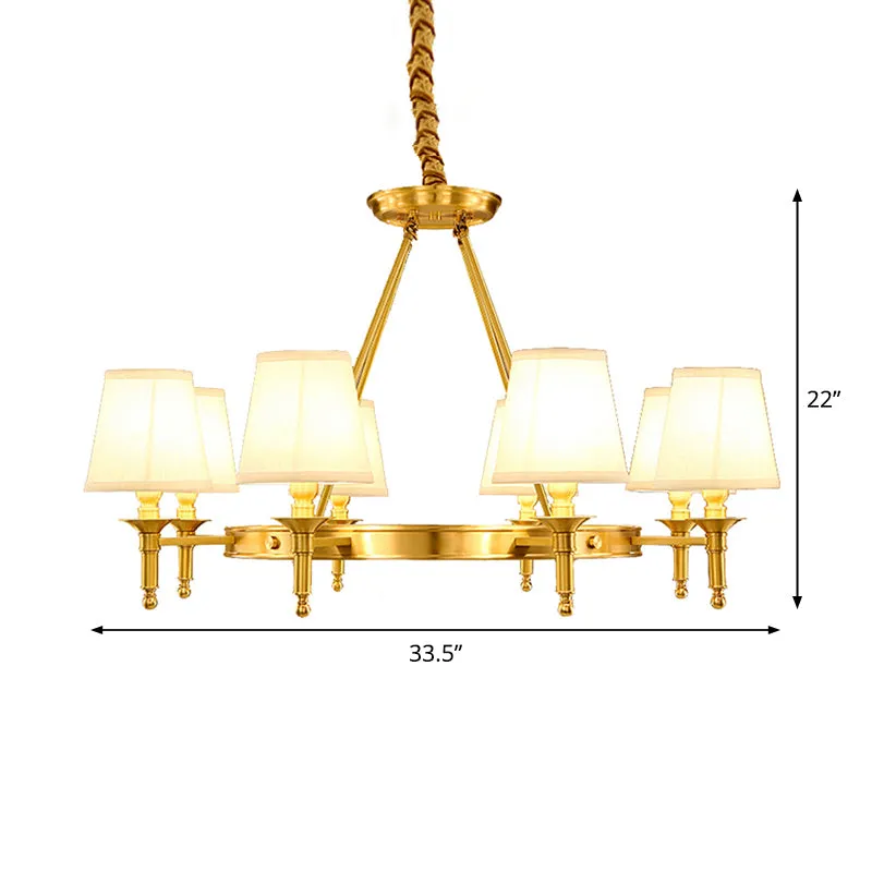 Cone Shade Woonkamer Hanglamp Traditionele Stof 3/6/8 Hoofden Gouden Kroonluchterlamp Clearhalo