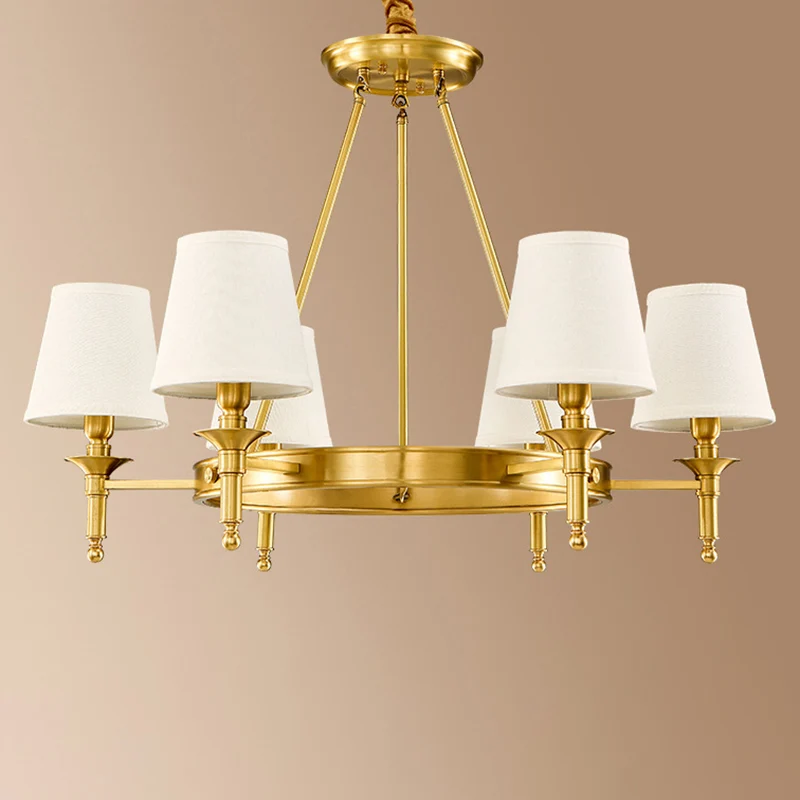 Cone Shade Woonkamer Hanglamp Traditionele Stof 3/6/8 Hoofden Gouden Kroonluchterlamp Clearhalo