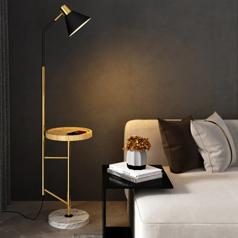 Cone Shade Woonkamer Taak Vloerlamp Scandinavisch Metaal 1 Kops Vloerlamp met Marmeren Dienblad Clearhalo