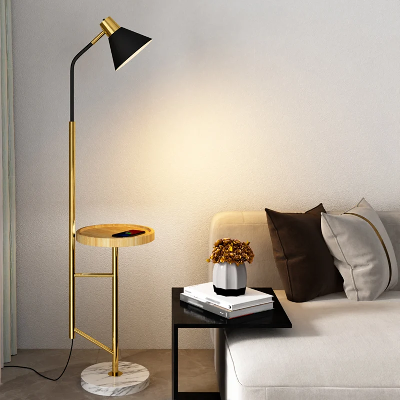 Cone Shade Woonkamer Taak Vloerlamp Scandinavisch Metaal 1 Kops Vloerlamp met Marmeren Dienblad Clearhalo