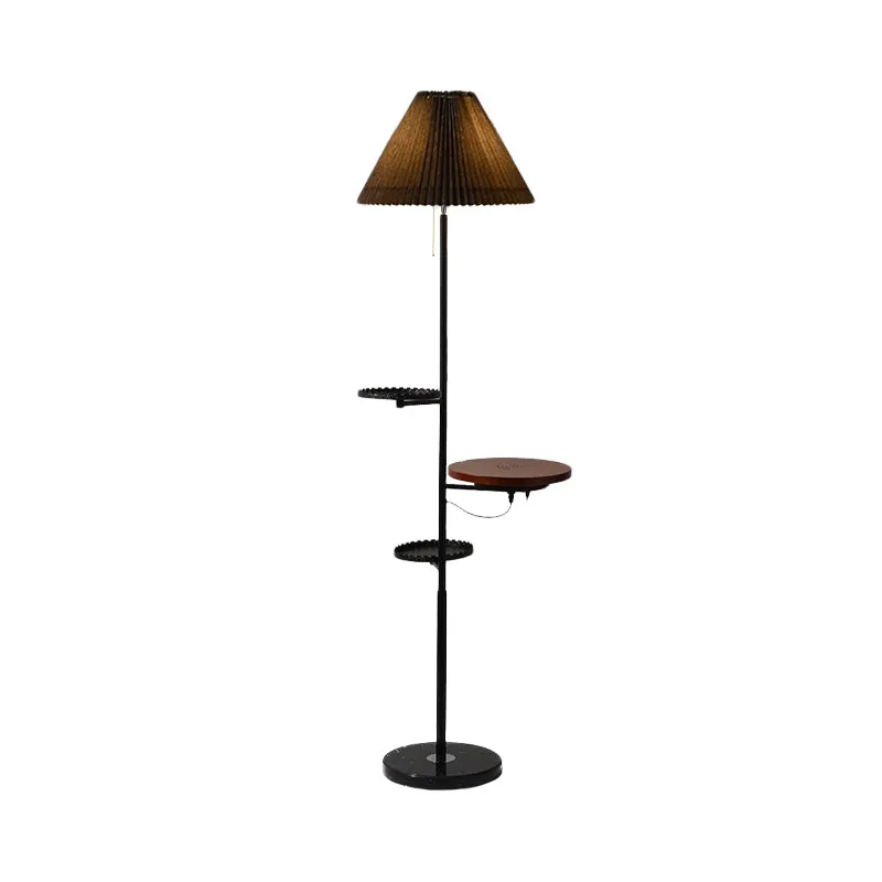Cone staande lamp moderne stof 1 lamp studeerkamer vloerleeslamp met houten planken zwart Clearhalo