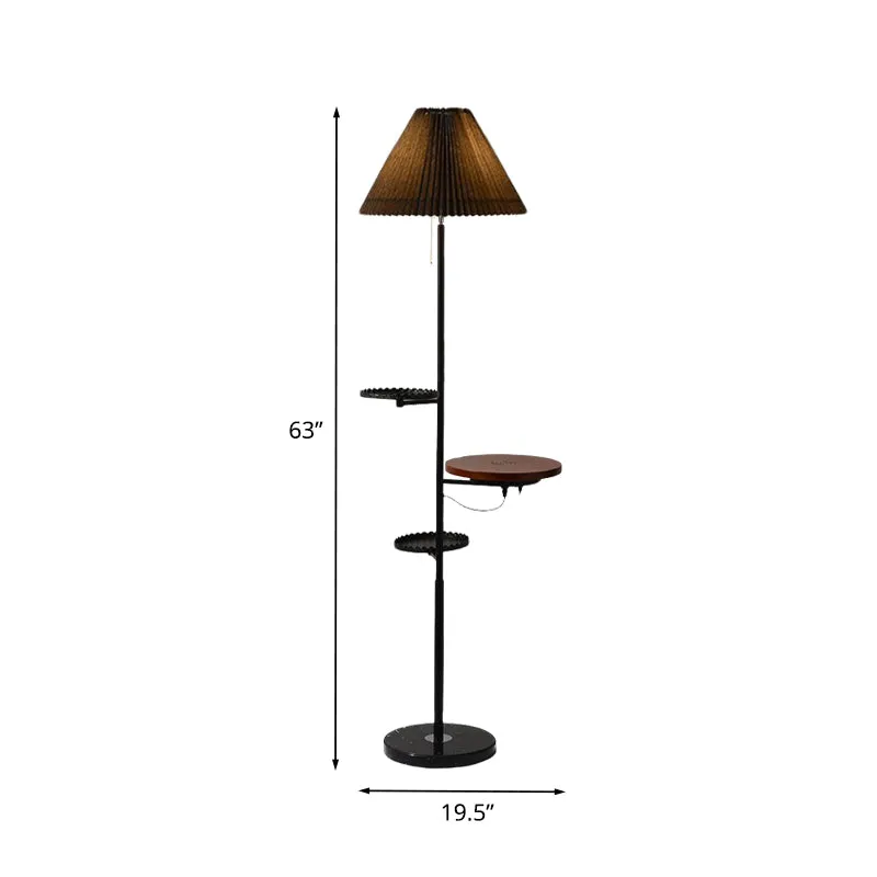 Cone staande lamp moderne stof 1 lamp studeerkamer vloerleeslamp met houten planken zwart Clearhalo