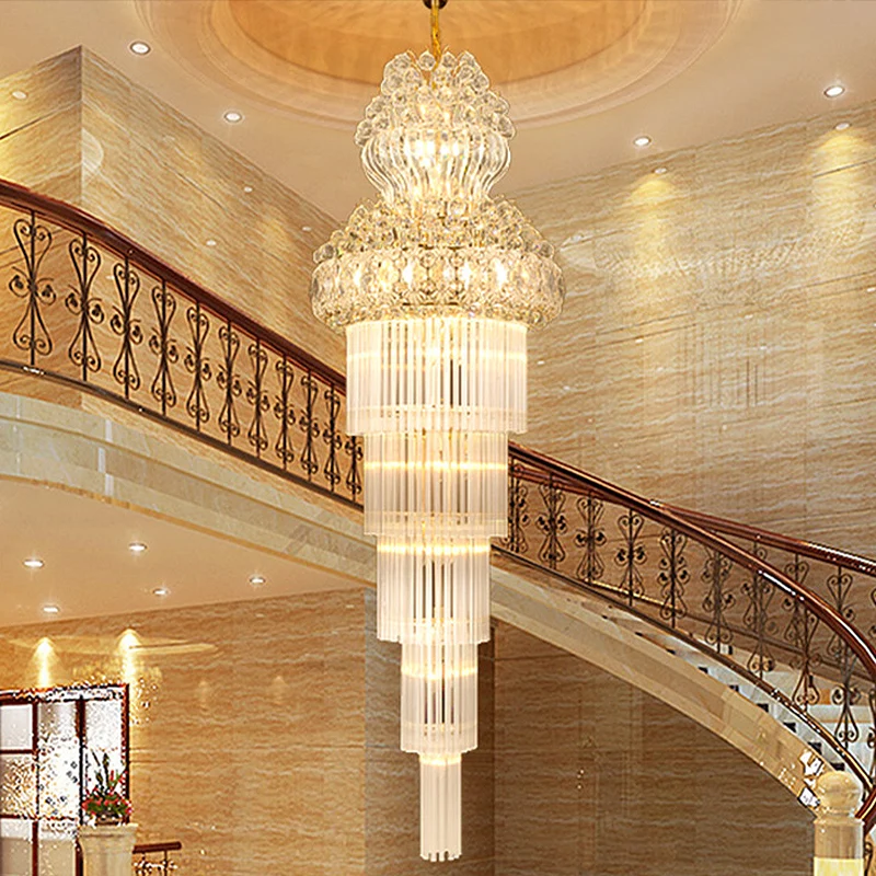 Cone Stairway Kroonluchter Hanglamp Eenvoudige heldere kristallen staaf 12 koppen Gouden hanglamp Clearhalo