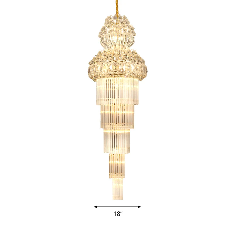 Cone Stairway Kroonluchter Hanglamp Eenvoudige heldere kristallen staaf 12 koppen Gouden hanglamp Clearhalo