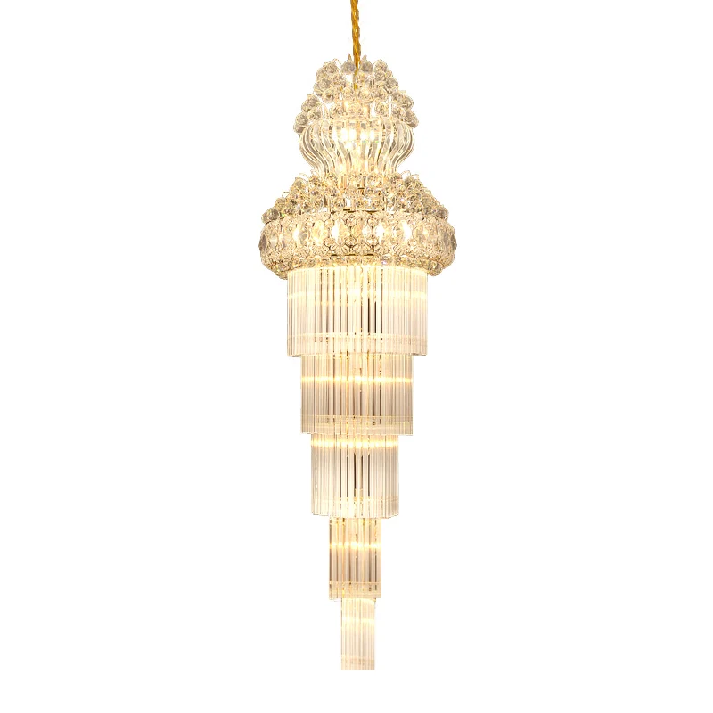 Cone Stairway Kroonluchter Hanglamp Eenvoudige heldere kristallen staaf 12 koppen Gouden hanglamp Clearhalo