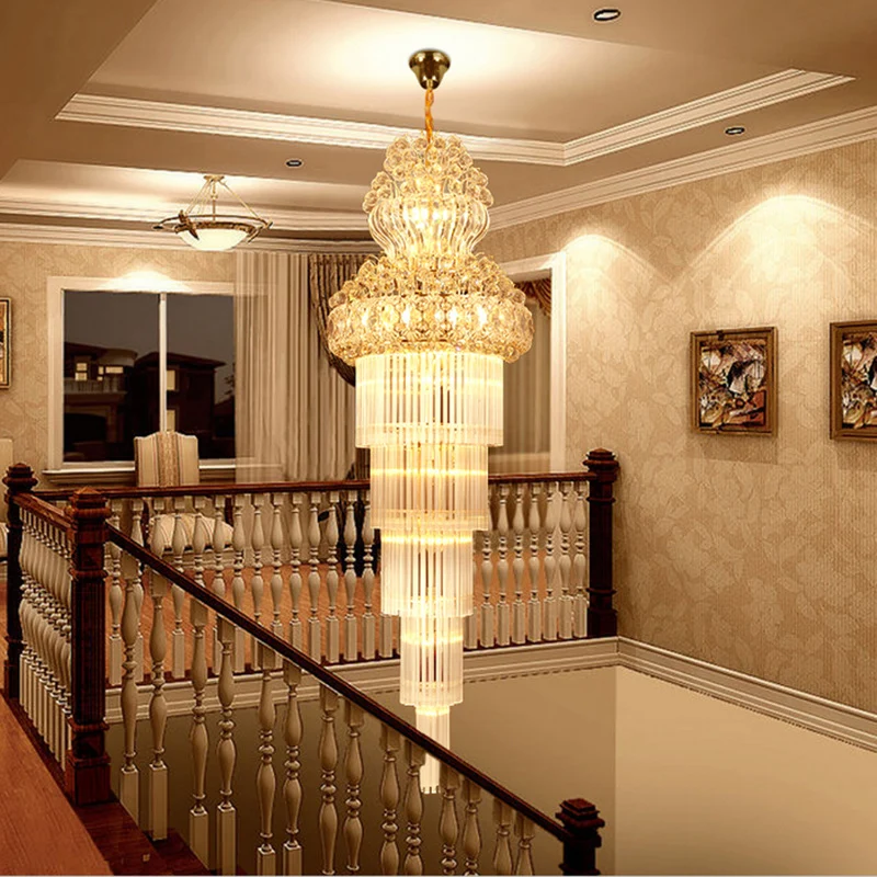 Cone Stairway Kroonluchter Hanglamp Eenvoudige heldere kristallen staaf 12 koppen Gouden hanglamp Clearhalo