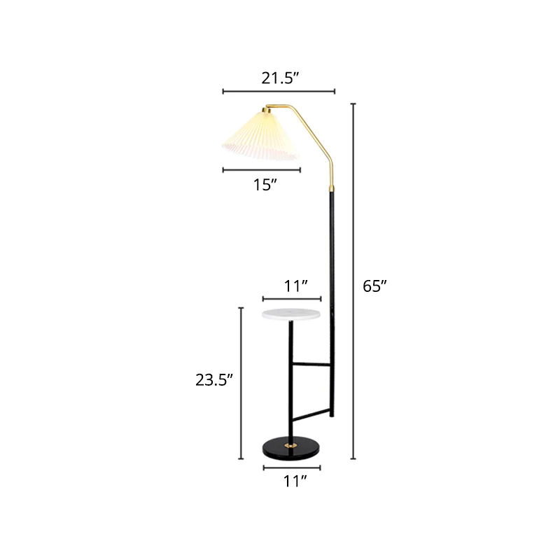 Cone Stand Up Lamp Minimalistische geplooide stof Vloerverlichting voor een slaapkamer met dienblad en marmeren voet Clear...