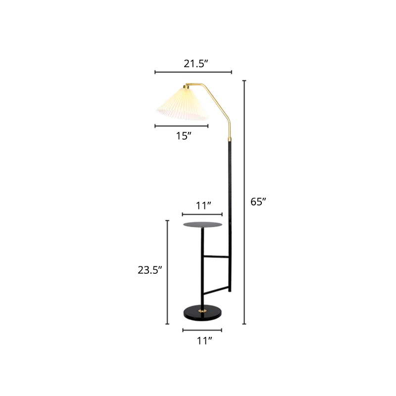 Cone Stand Up Lamp Minimalistische geplooide stof Vloerverlichting voor een slaapkamer met dienblad en marmeren voet Clear...