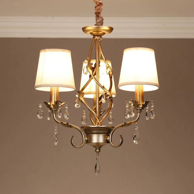 Cone stoffen kroonluchter licht Klassiek 3-lichts woonkamer hanglamp wit met kristal Clearhalo
