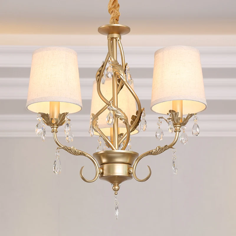Cone stoffen kroonluchter licht Klassiek 3-lichts woonkamer hanglamp wit met kristal Clearhalo