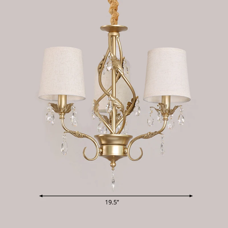 Cone stoffen kroonluchter licht Klassiek 3-lichts woonkamer hanglamp wit met kristal Clearhalo