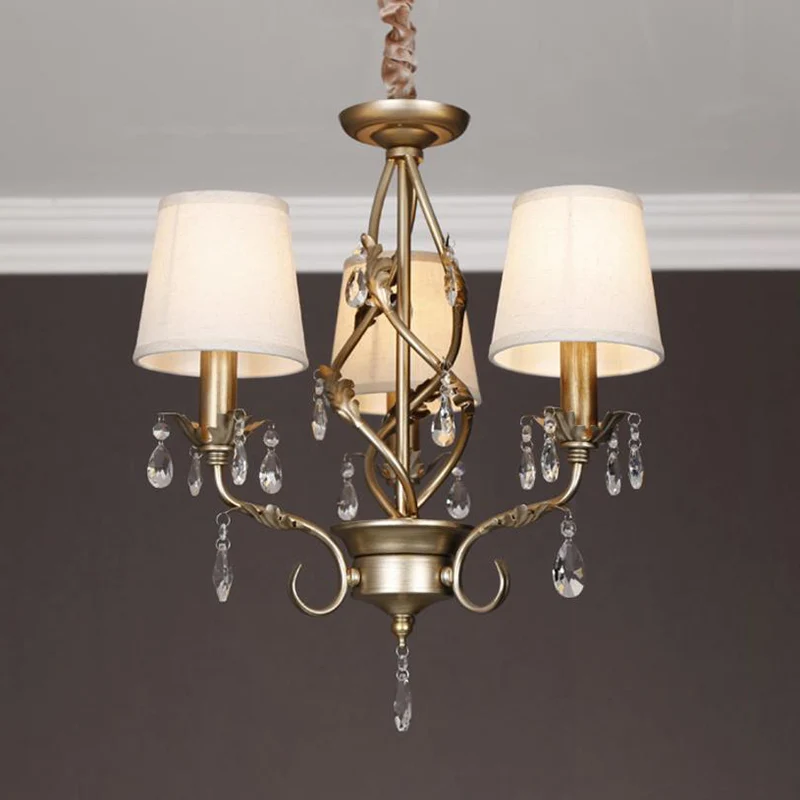 Cone stoffen kroonluchter licht Klassiek 3-lichts woonkamer hanglamp wit met kristal Clearhalo