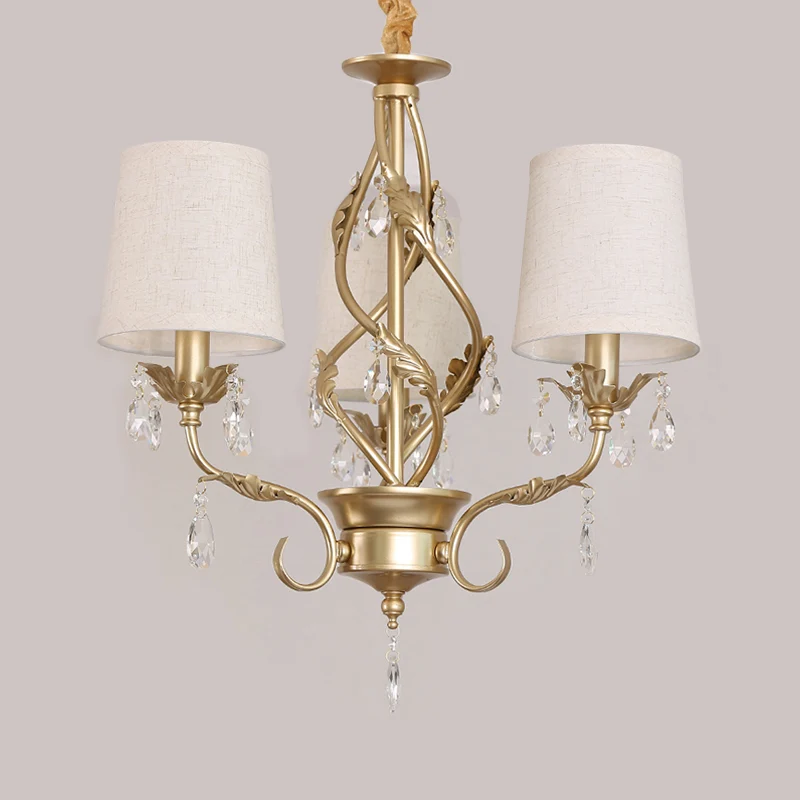 Cone stoffen kroonluchter licht Klassiek 3-lichts woonkamer hanglamp wit met kristal Clearhalo