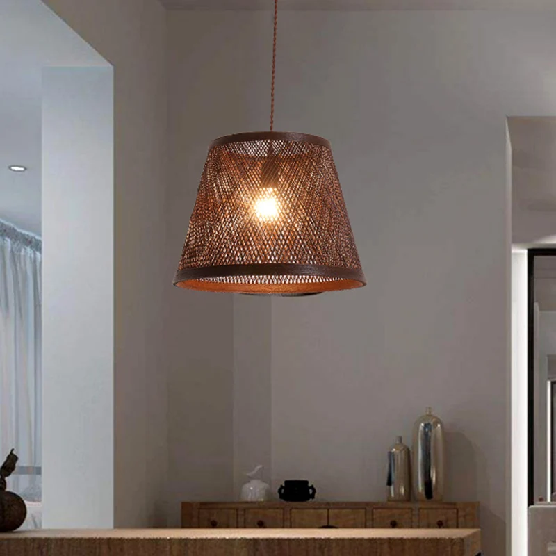 Cone Suspension hanglamp modern rotan 1 lichtbruine hanglampset voor eetkamer Clearhalo