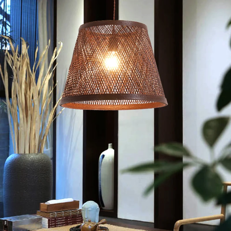 Cone Suspension hanglamp modern rotan 1 lichtbruine hanglampset voor eetkamer Clearhalo