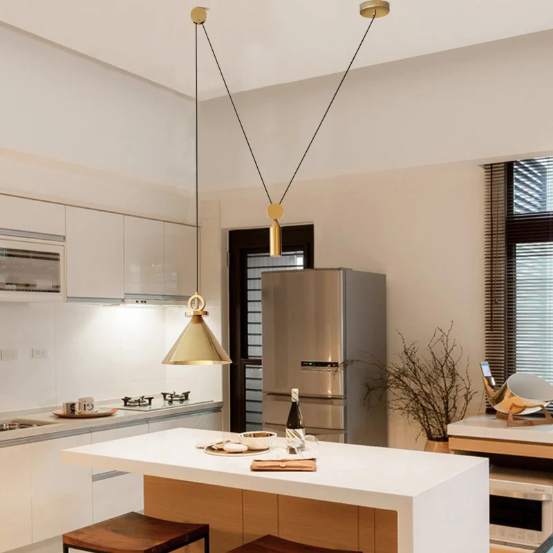 Conic Drop hangende modernistische metalen 1-lichts keukenkatrol plafondophanglamp messing Clearhalo