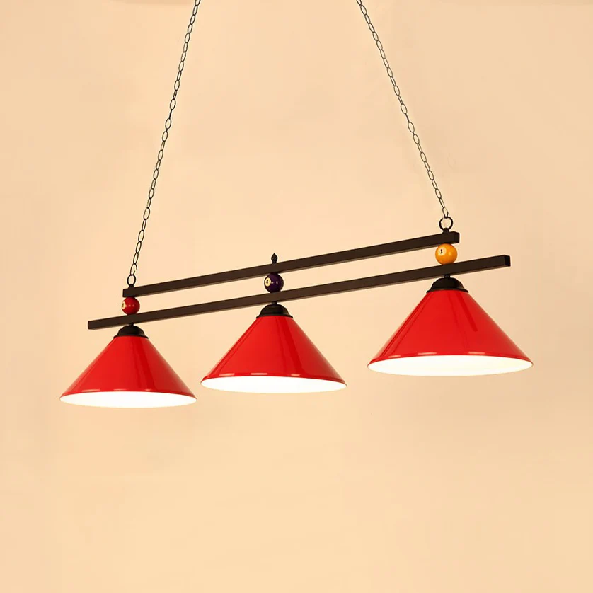 Conisch metallic biljartlichtfabriek 3-koppig binneneilandverlichtingsarmatuur zwart/rood/blauw Clearhalo