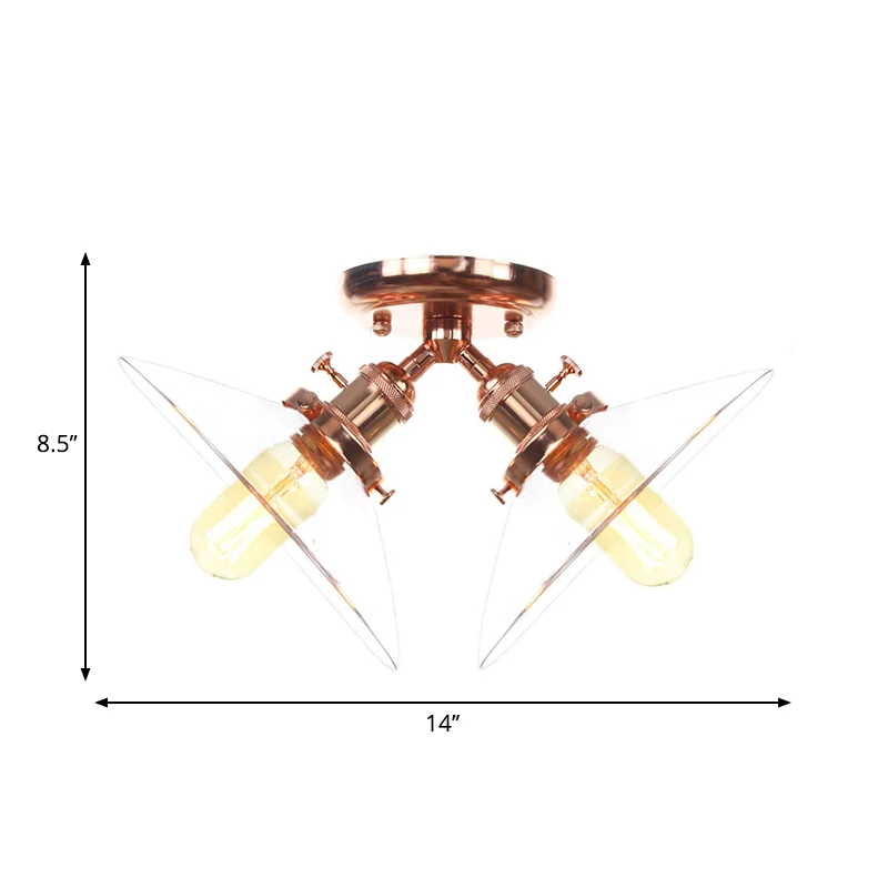 Conisch restaurant semi-inbouwlamp helder glas 2 lampen industrieel stijlvol plafondinbouw zwart/brons Clearhalo