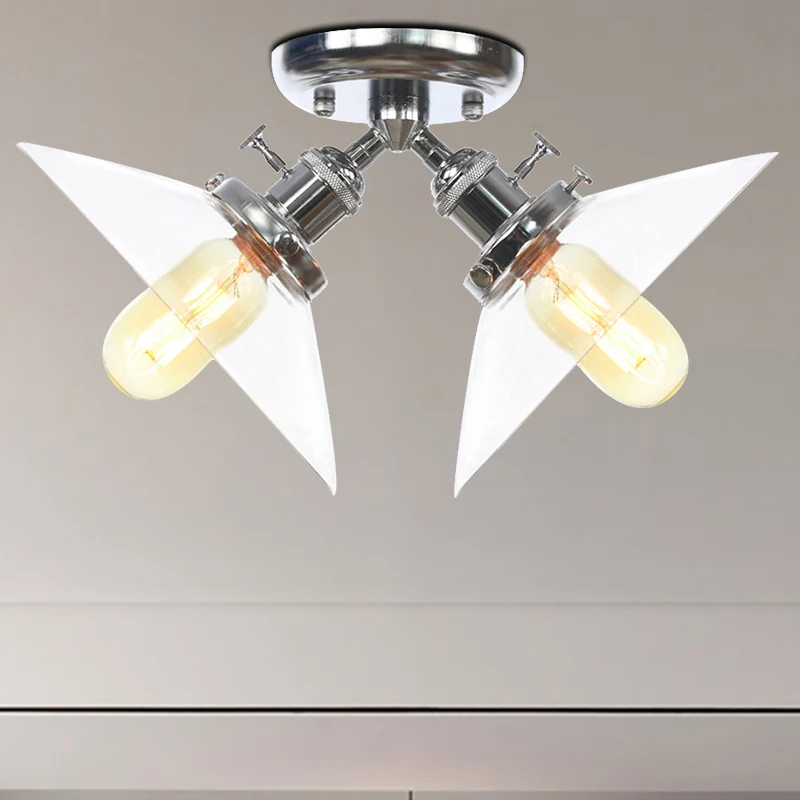 Conisch restaurant semi-inbouwlamp helder glas 2 lampen industrieel stijlvol plafondinbouw zwart/brons Clearhalo