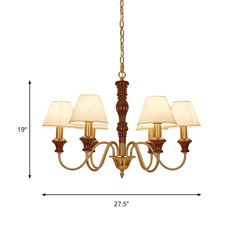 Conische hangende plafondlamp van stof, landelijke stijl, 6/8 hoofden, woonkamerkroonluchter wit met gebogen arm Clearhalo