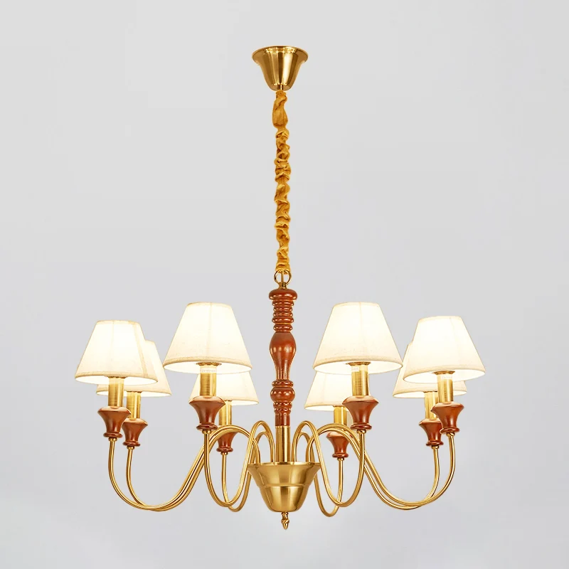 Conische hangende plafondlamp van stof, landelijke stijl, 6/8 hoofden, woonkamerkroonluchter wit met gebogen arm Clearhalo
