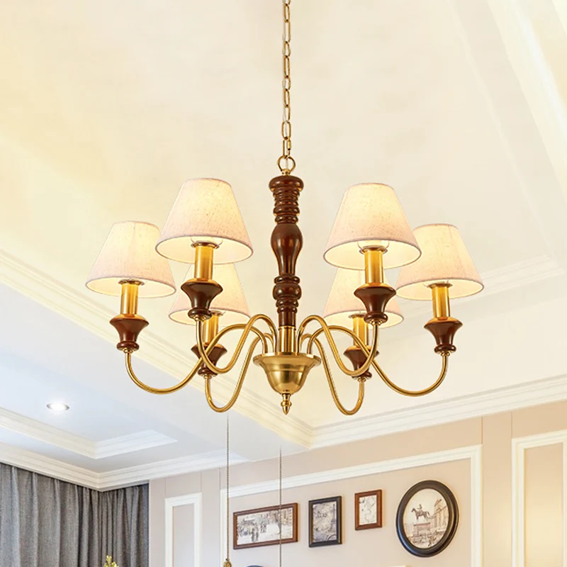 Conische hangende plafondlamp van stof, landelijke stijl, 6/8 hoofden, woonkamerkroonluchter wit met gebogen arm Clearhalo