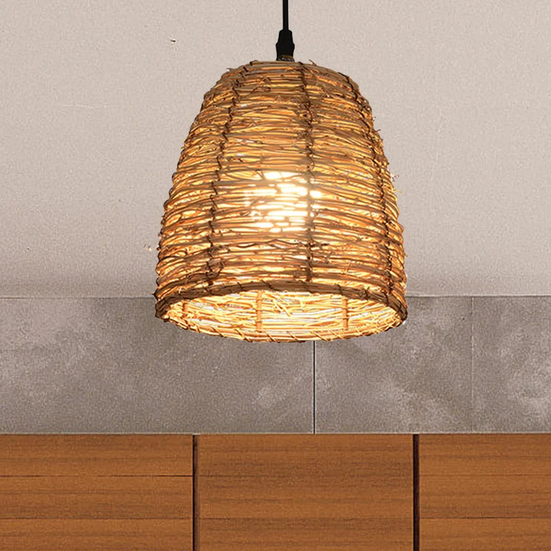 Conische hanglamp hedendaagse stijl rotan 1 kop beige/bruine hanglamp voor eetkamer Clearhalo