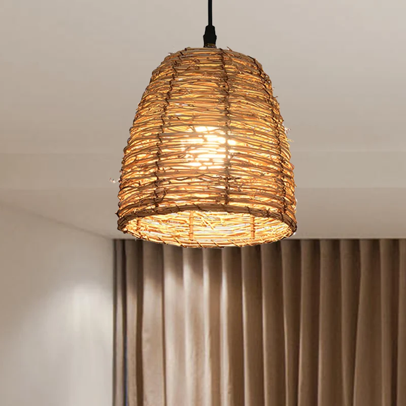 Conische hanglamp hedendaagse stijl rotan 1 kop beige/bruine hanglamp voor eetkamer Clearhalo