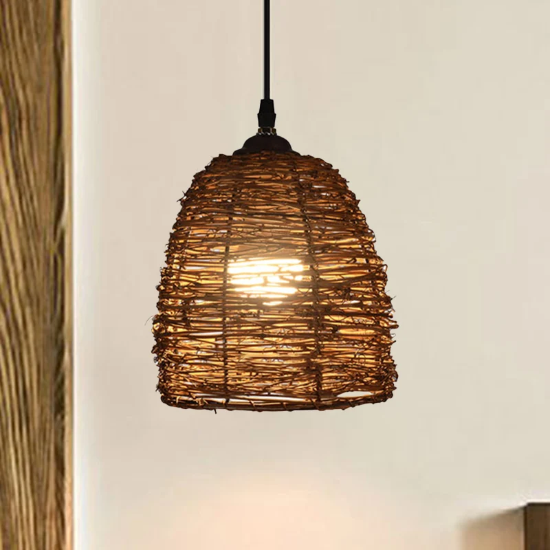 Conische hanglamp hedendaagse stijl rotan 1 kop beige/bruine hanglamp voor eetkamer Clearhalo