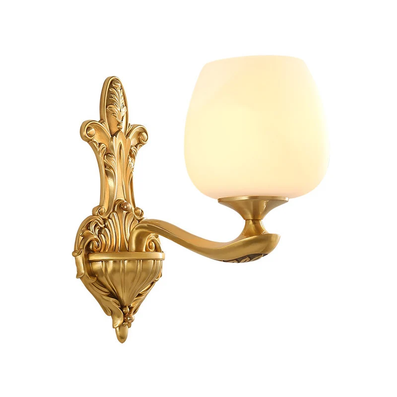 Conische ivoorkleurige glazen wandlamp, vintage 1/2-lamp slaapkamer wandverlichtingsarmatuur goud Clearhalo