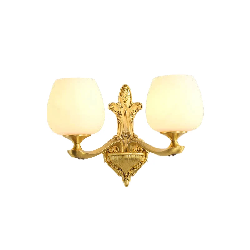Conische ivoorkleurige glazen wandlamp, vintage 1/2-lamp slaapkamer wandverlichtingsarmatuur goud Clearhalo