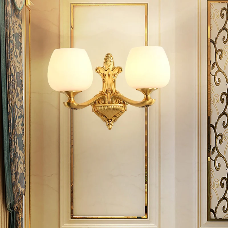 Conische ivoorkleurige glazen wandlamp, vintage 1/2-lamp slaapkamer wandverlichtingsarmatuur goud Clearhalo