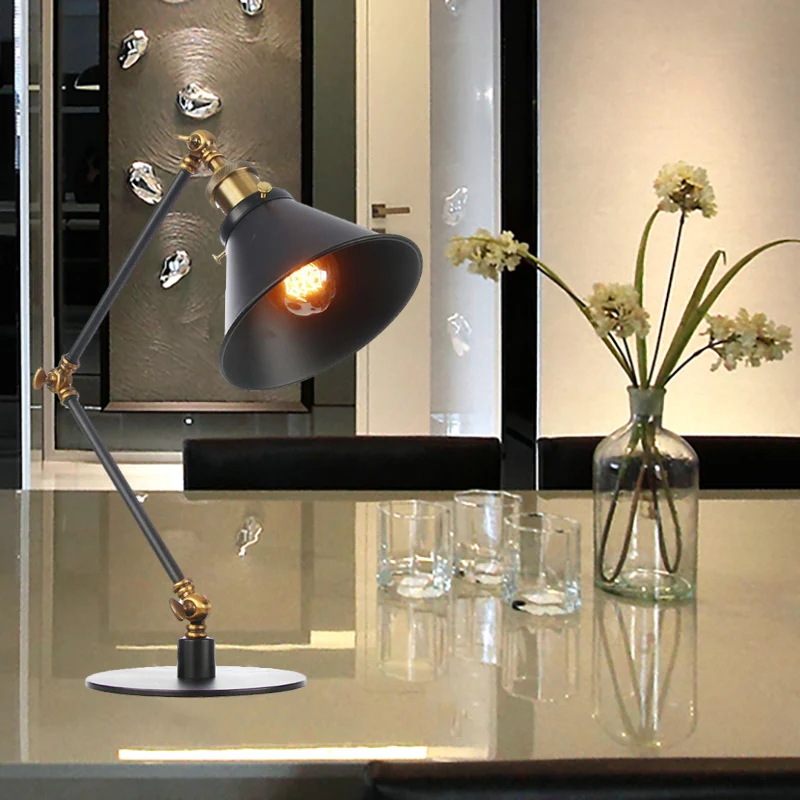 Conische kap metalen tafelverlichting Vintage stijlvolle tafellamp met 1 kop zwart/messing afwerking voor studeerkamer Cle...