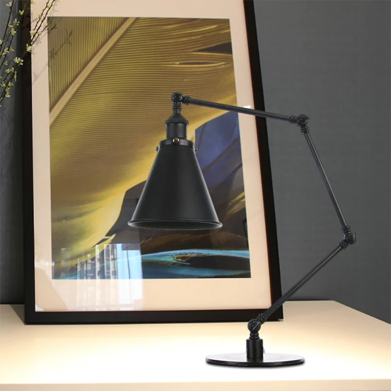 Conische kap metalen tafelverlichting Vintage stijlvolle tafellamp met 1 kop zwart/messing afwerking voor studeerkamer Cle...