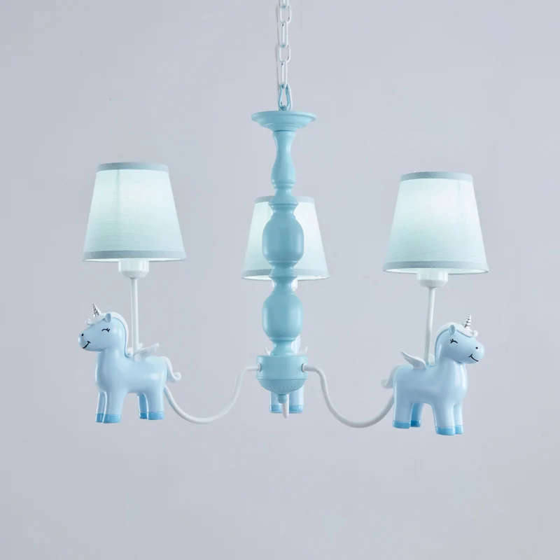 Conische kinderslaapkamer kroonluchter stof cartoon stijl hanglamp met hars eenhoorn deco Clearhalo