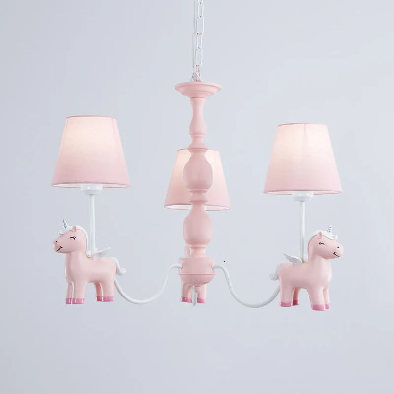 Conische kinderslaapkamer kroonluchter stof cartoon stijl hanglamp met hars eenhoorn deco Clearhalo