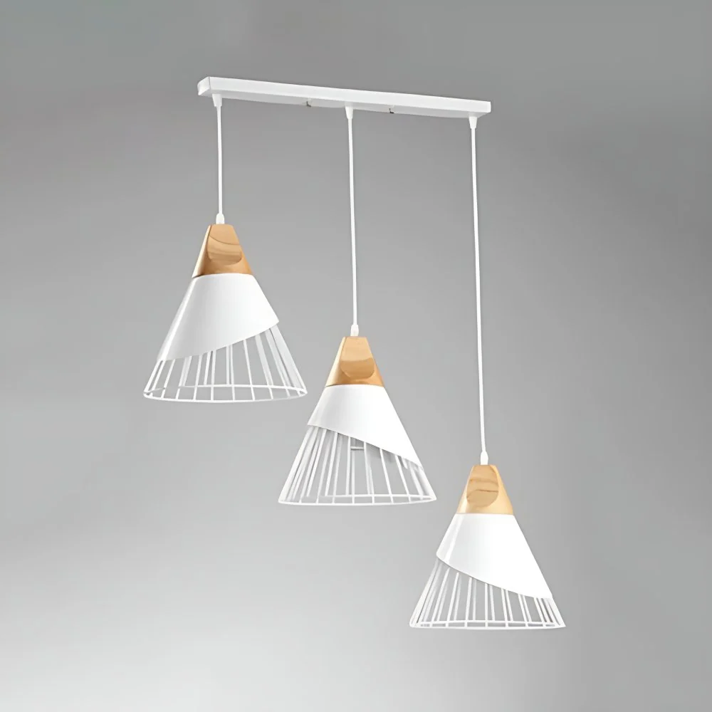 Conische kooi-schaduw metalen hanglamp Modern 3-lichts binnenplafond hanglamp zwart/wit Clearhalo