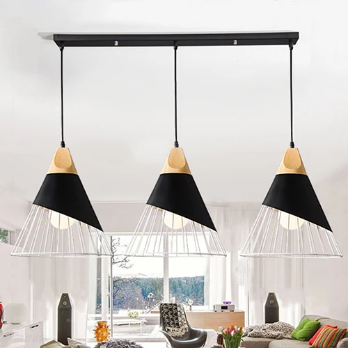 Conische kooi-schaduw metalen hanglamp Modern 3-lichts binnenplafond hanglamp zwart/wit Clearhalo