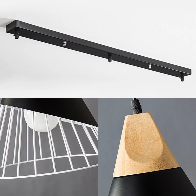 Conische kooi-schaduw metalen hanglamp Modern 3-lichts binnenplafond hanglamp zwart/wit Clearhalo