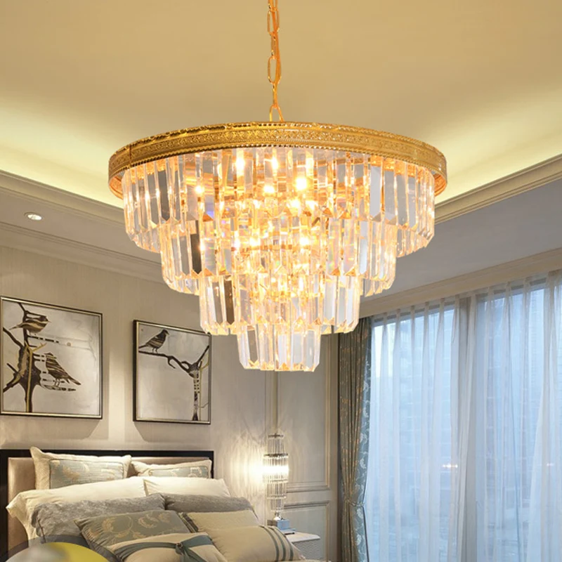 Conische kristallen kroonluchter modernistische 5-kops gouden woonkamer plafond hanglamp Clearhalo