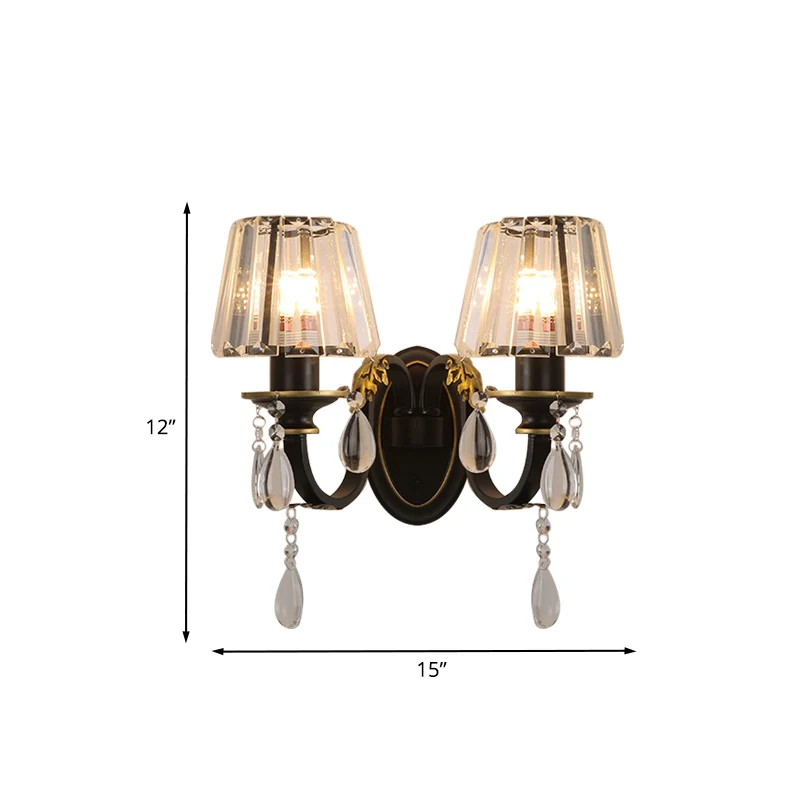 Conische kristallen wandlamp Sconce moderne 2-lichts woonkamer wandlamp zwart en goud Clearhalo